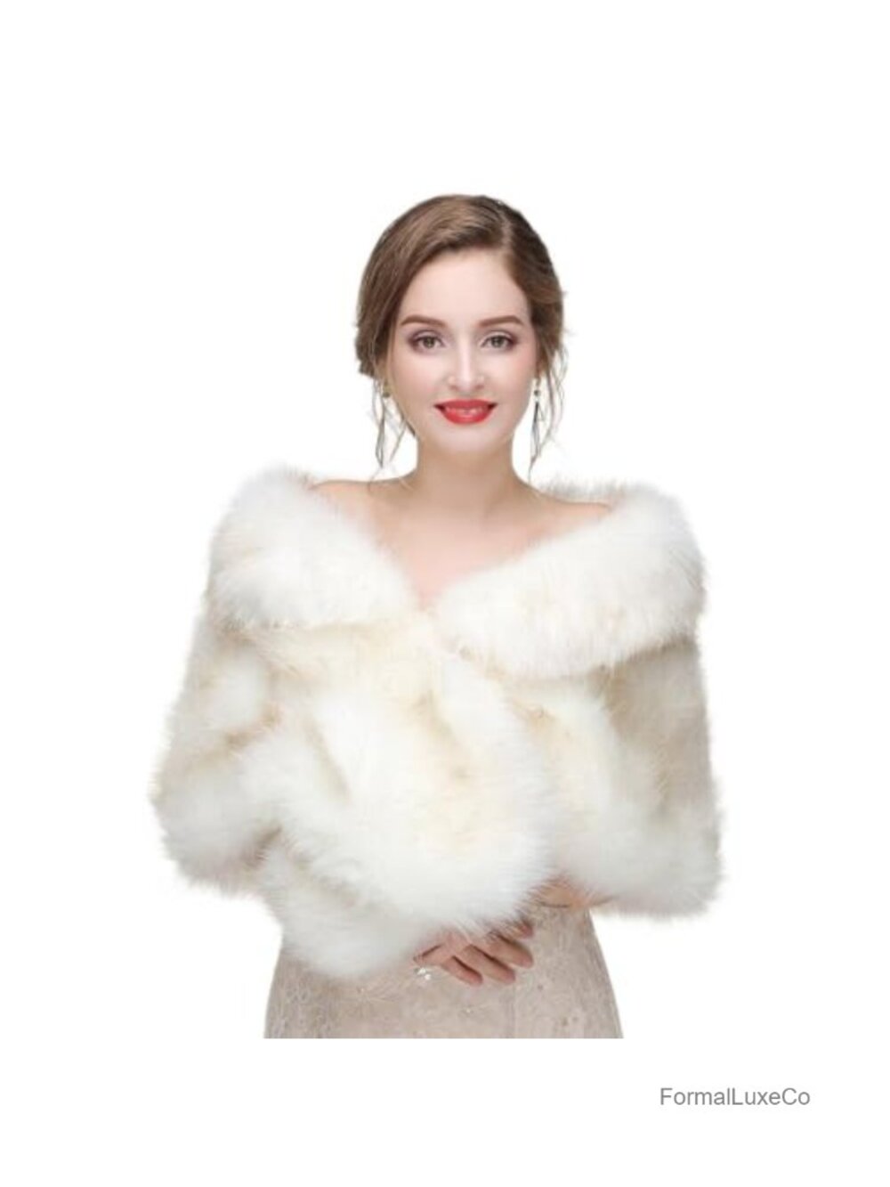 Faux Fur Shawl Wrap Women Bridal Cape Winter Formal
